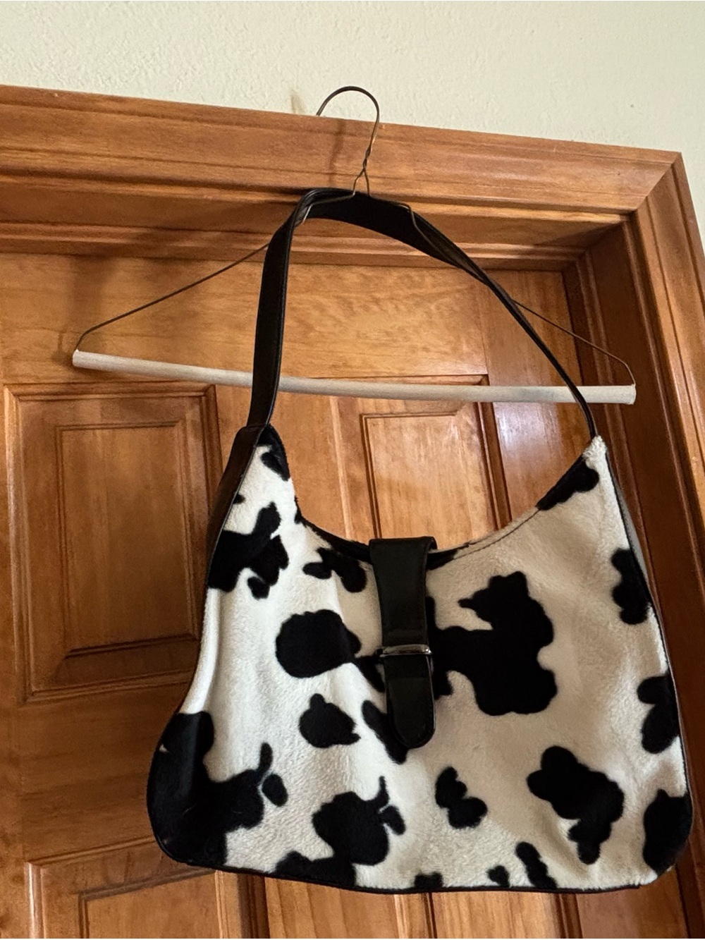 Black & White Cow Print Shoulder Bag - Women - Picture 2 of 11